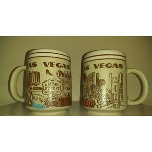 Las Vegas 2 Coffee Cups Mugs  Stoneware‎ Golden Nugget Casino Gambling Advertise